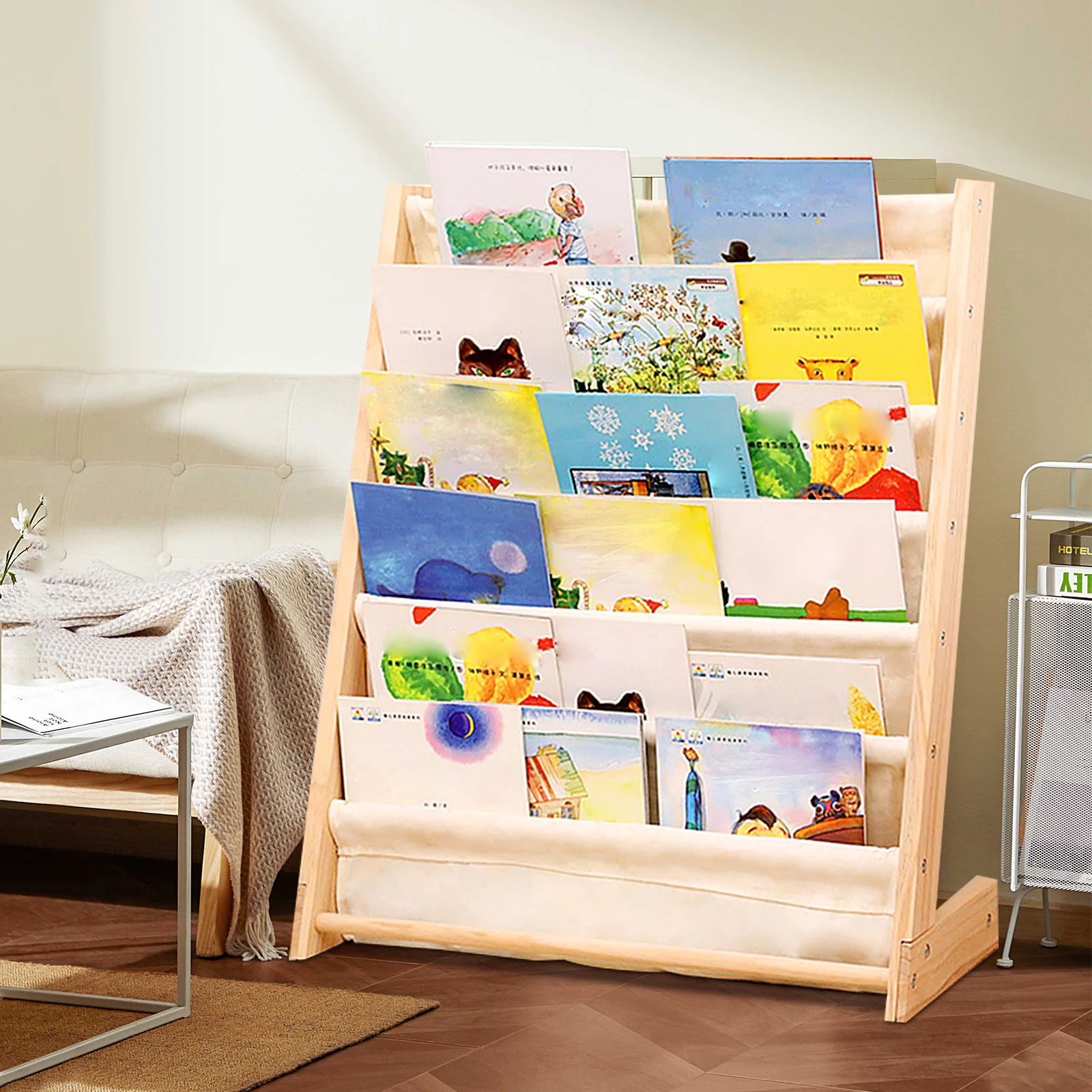 6 Tiers Solid Wood Children Kids BookShelf Multi-layer Magazine Shelf Book Picture Storage Rack for Kids Bedroom Save Space 4