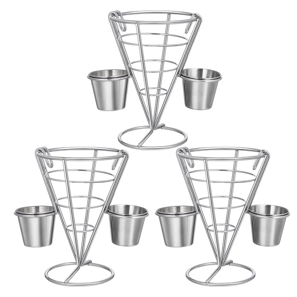 

3 Pcs Deep Fry Basket Snack Stand Appetizer Rack Serving Fries Iron Brackets for Dessert Stands French Cone Holders