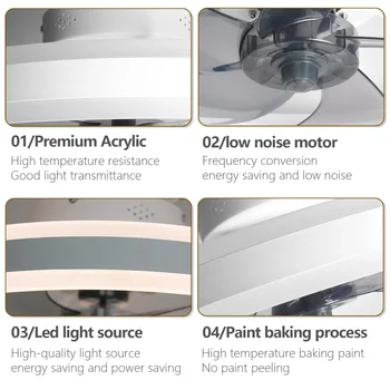Modern LED Ceiling Fan With Light DC Motor 6-speed Timing Fan 50CM Low Floor Loft Remote Control Decorative Fan With Light 6