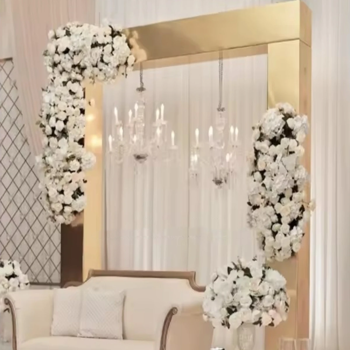 No flowers)Wedding Decoration Items Acrylic Mirror Arches Background Wedding Gold Arch Backdrop Stand