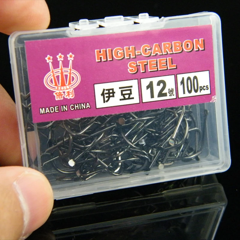 

100pcs Izu Hooks Crooked Beak Barbed High Carbon Steel Black Pit Wild Fishing Long Shank Black Pit Fishing Gear Supplies