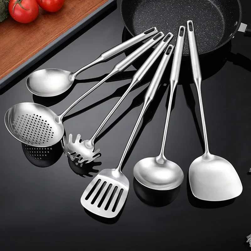 304 Stainless Steel Wok Spatula Cooking Utensils Set For Home And Hotel Kitchen Use Leak Spoon Cooking Tools Dinnerware Set