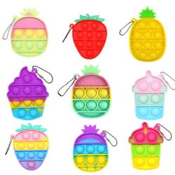 2022 Fidget Toys Keychain Antistress Rainbow Pops Push Bubble Simple Dimple Keychain Fidget Stress Relief ITS Toy for Kids Adult