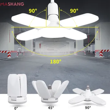팬 모양 접이식 LED 조명, E27 전구 램프, 따뜻한 흰색, 슈퍼 브라이트, 변형 가능한 차고 천장 조명, 홈 룸 장식, 28 W, 60W