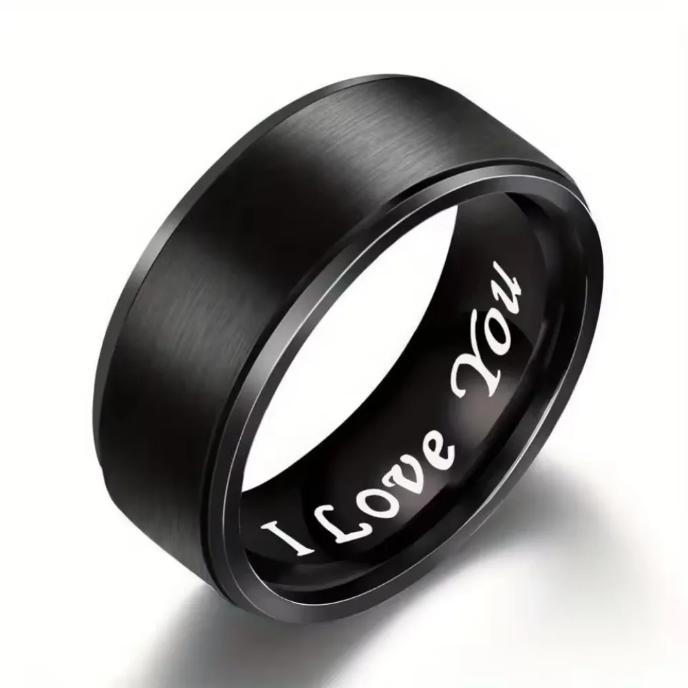 Stainless Steel Rings with "I LOVE YOU" Engraved Inside - Black/White Matching Promise Rings Valentine's Gift Jewelry