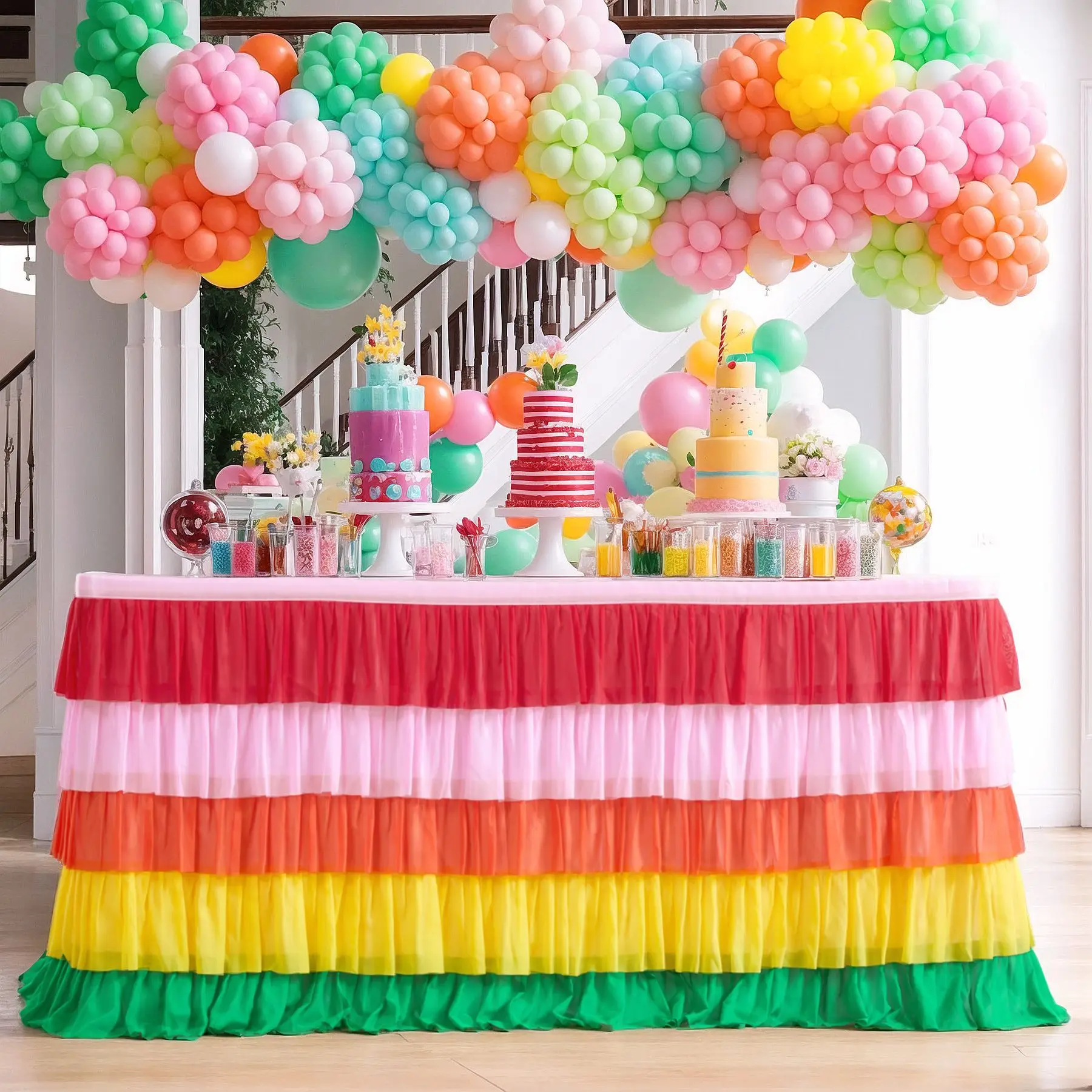 Surround Deco Mariage Chiffon Table Skirt Birthday Party Tutu Gauze Table Skirt Wedding Decoration Pleated Blocked