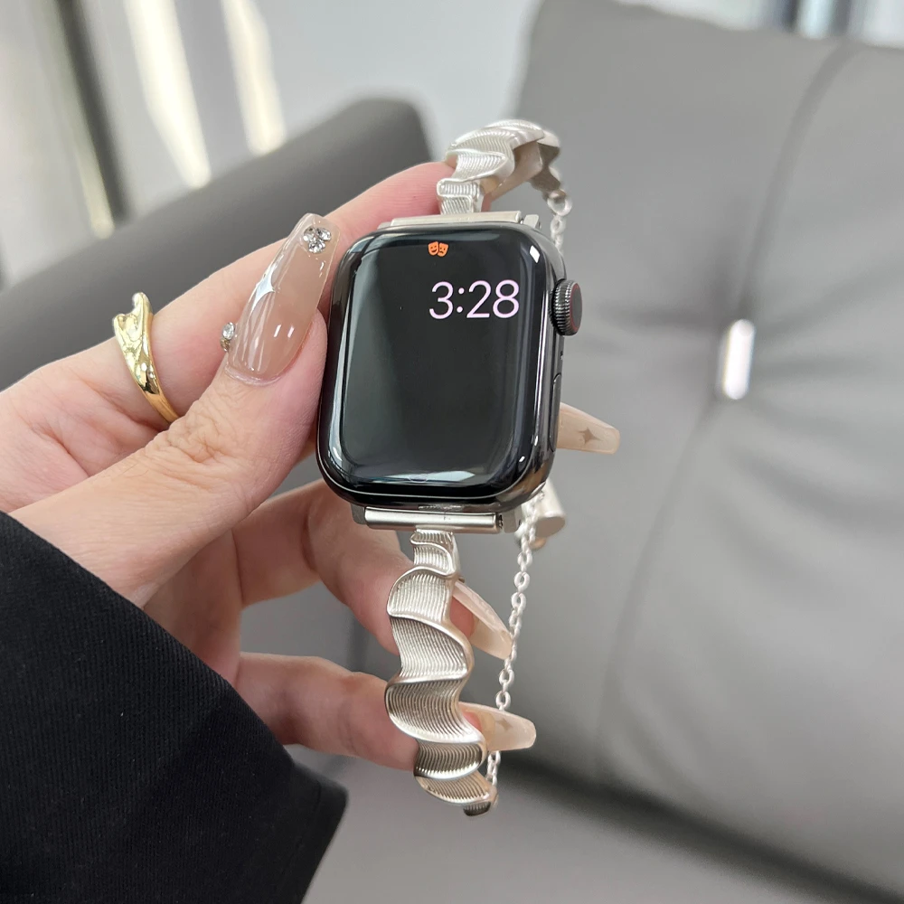 

Stainless Steel Wave Strap Correa for Apple Watch Ultra 49mm Series 8 41mm 45mm 38 40mm Woman Band for iWatch 6 5 4 3 Se 42 44mm