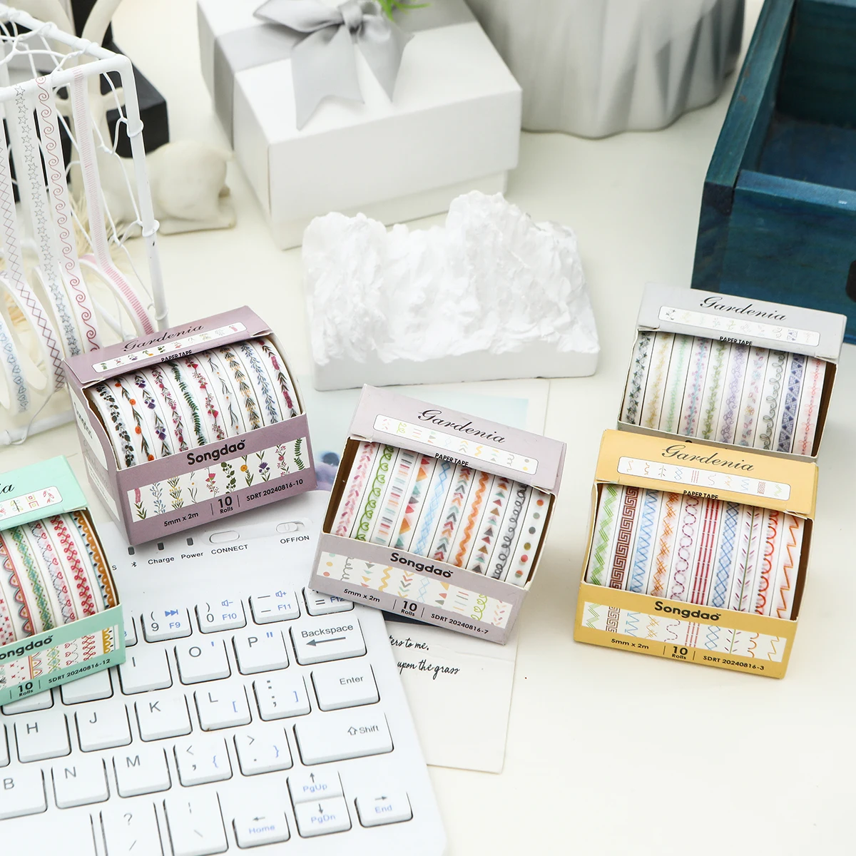 10 Rolls Skinny Washi Tape Set Masking Thin Basic Patterns Decorative Tapes for Arts, DIY Crafts, Journals, Planners, Scrapbook 5