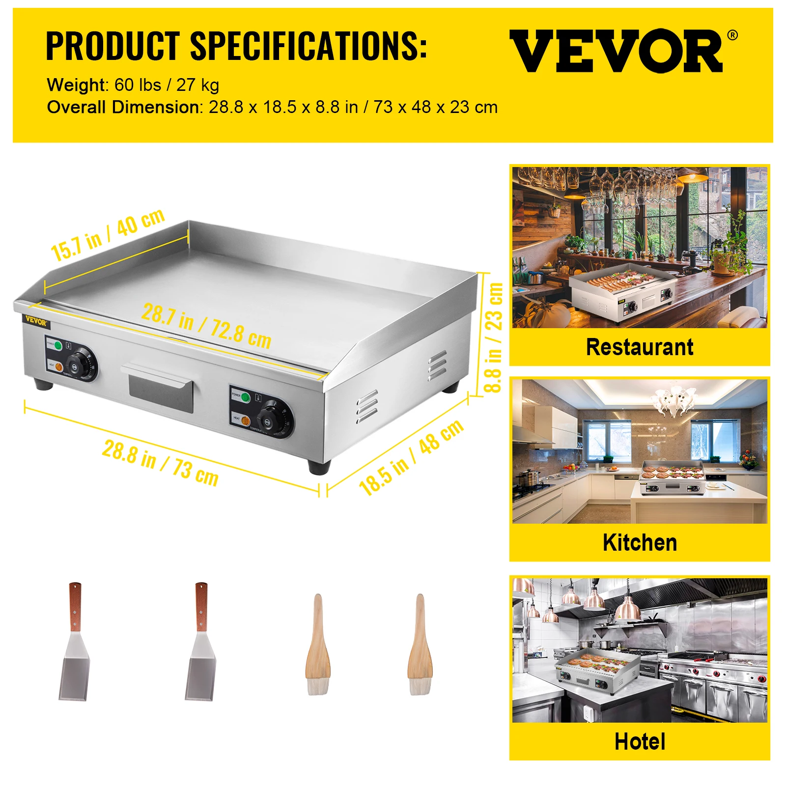 VEVOR plancha eléctrica de encimera con cajón, parrilla superior plana de acero inoxidable, máquina de barbacoa para acampar al aire libre, cocina