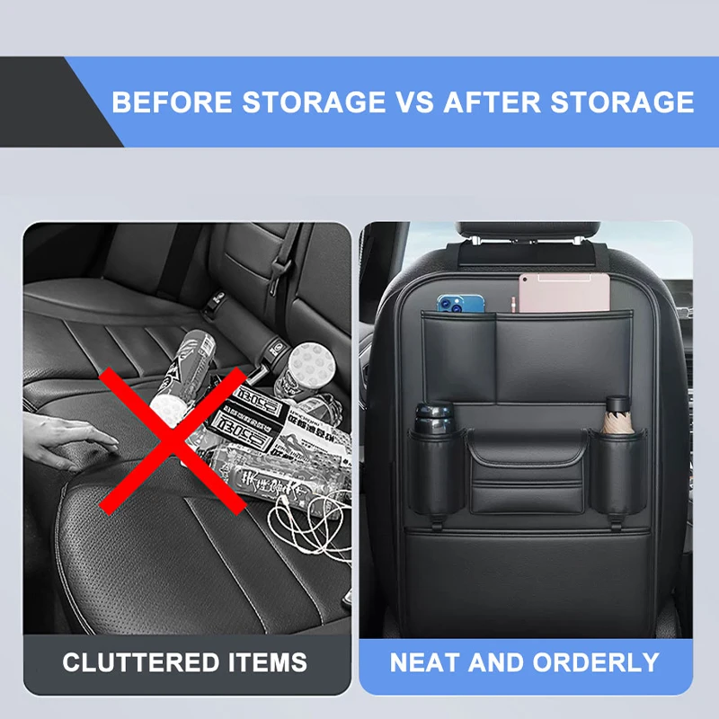 PU Leather Car Seat Back Storage Bag Organizer with Hook
