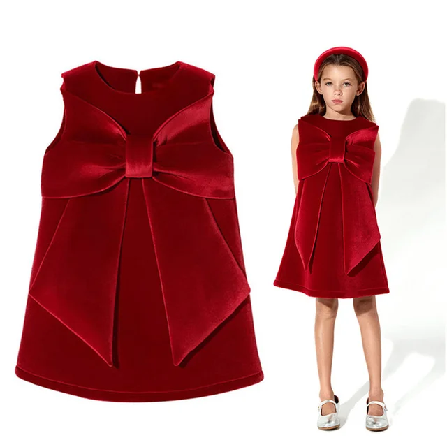 Baby Girls Big Bow Red Dress Children's Christmas Fashion Vest A-line Gown Princess Birthday Party New Kids New Year's Vestidos 1