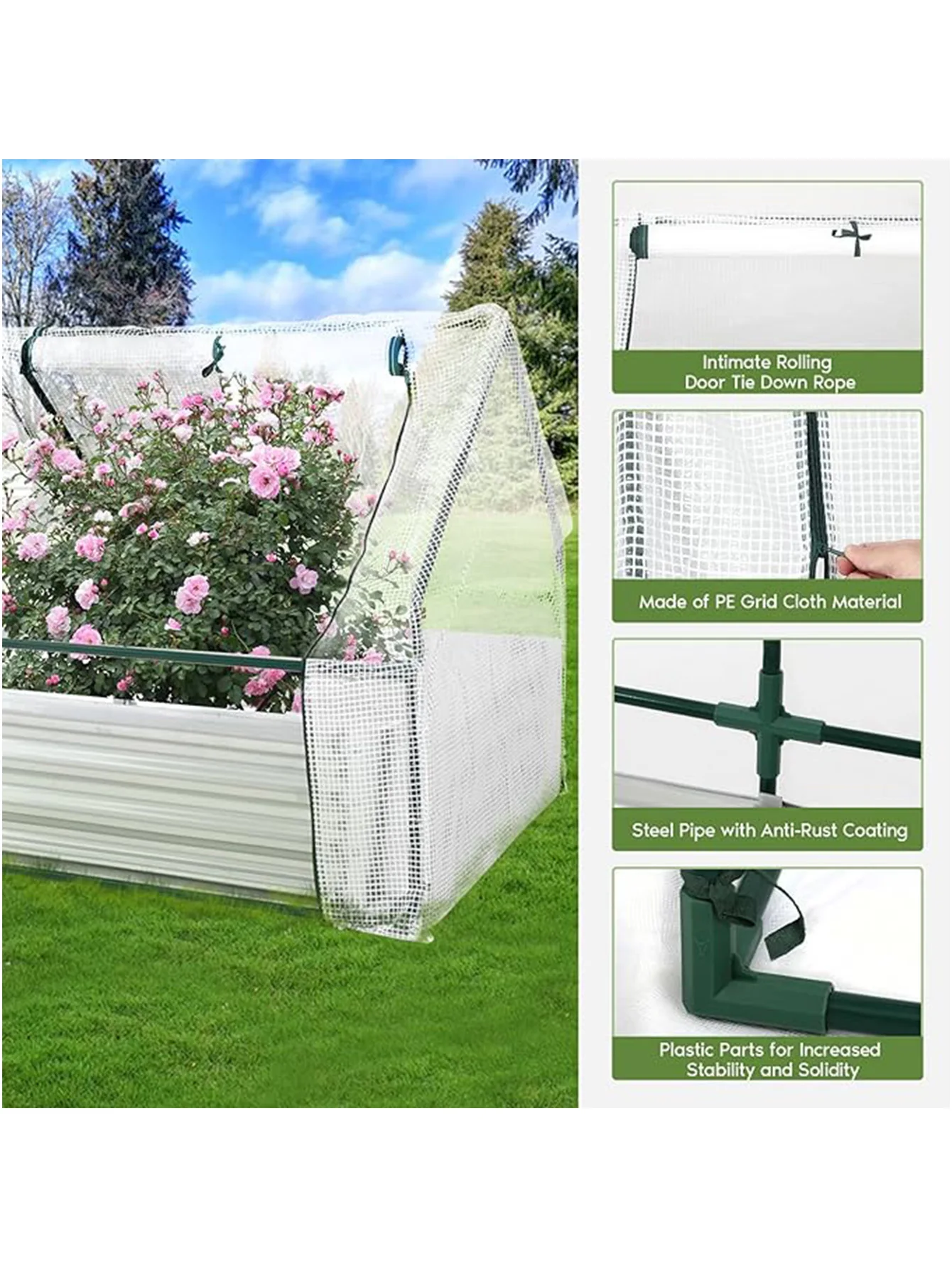 6 X 3 X 1 FT Galvanized Raised Garden Bed Covered Outdoor Metal Planter Box Greenhouse Kit 2 Roll-Up Doors
