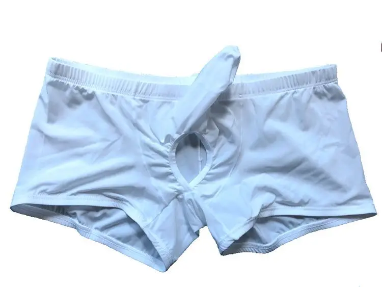 

Scrotum Hole Elephant Nose Men's Sexy Underwear Boxer Shorts Ice Silk Panties Breathable Low Rise Lingerie Male Black White Xxl