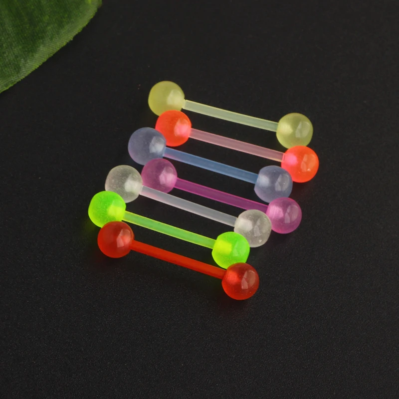 14G 16mm Glow in Dark Flexible Acrylic Straight Tongue Nipple Ring Retainer Body Piercing Jewelry for Women Men
