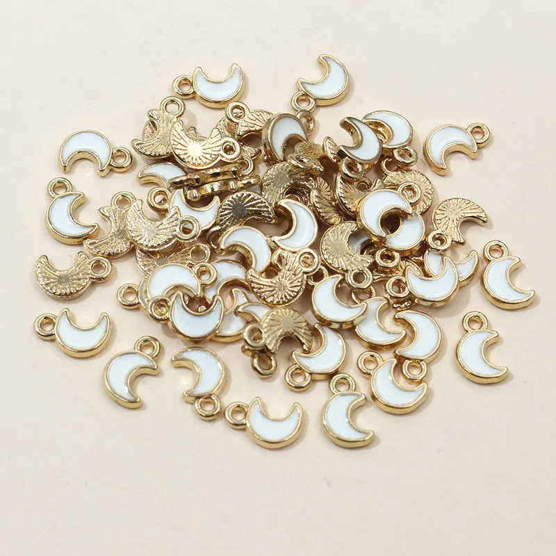 100PC 8x5mm 작은 합금 달 매력 펜던트 멀티 컬러 DIY 팔찌 목걸이 쥬얼리 제작 액세서리