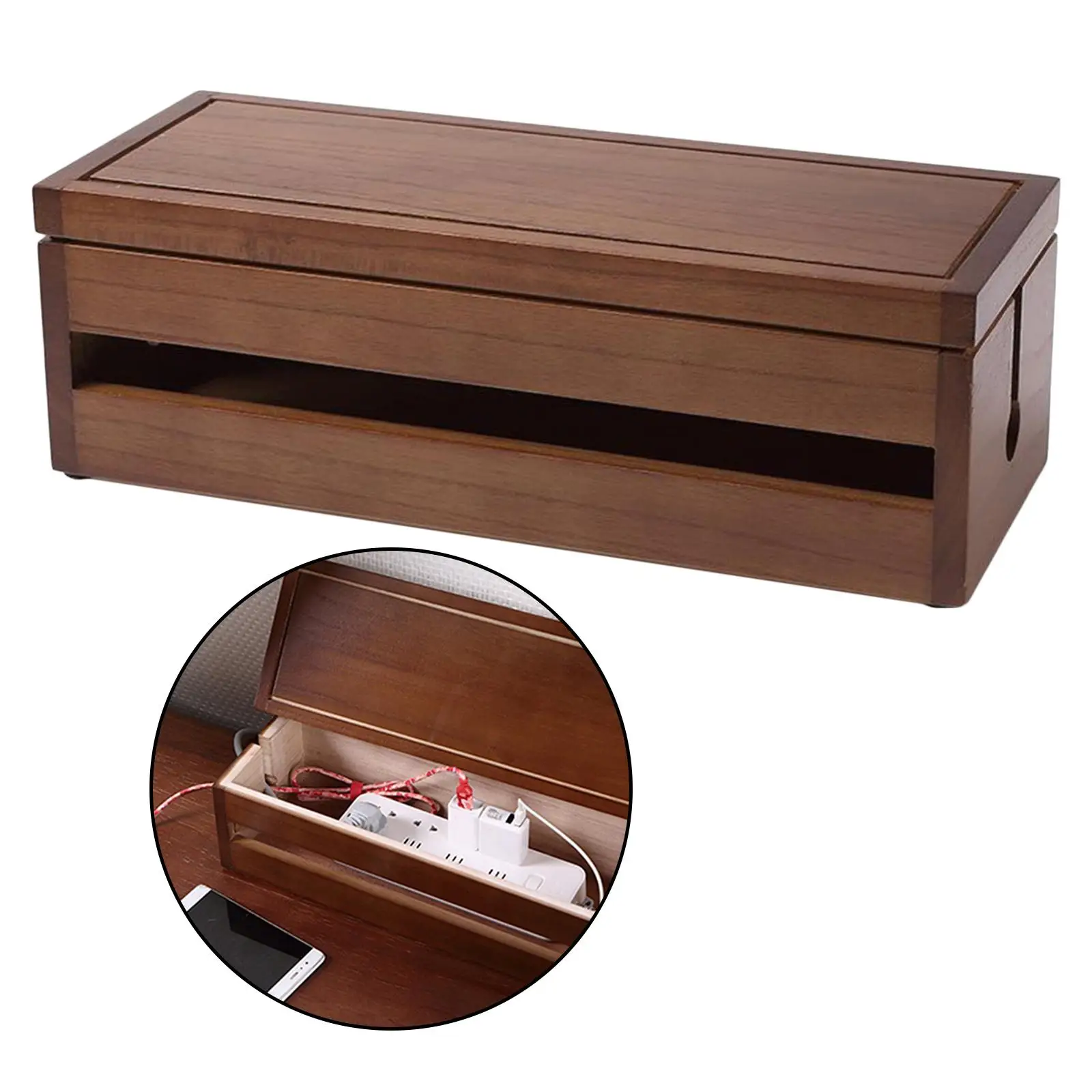 Cable Management Box, 14.8x5.6x4.8 inch, Wooden Case, Cord Organizer for Desk TV
