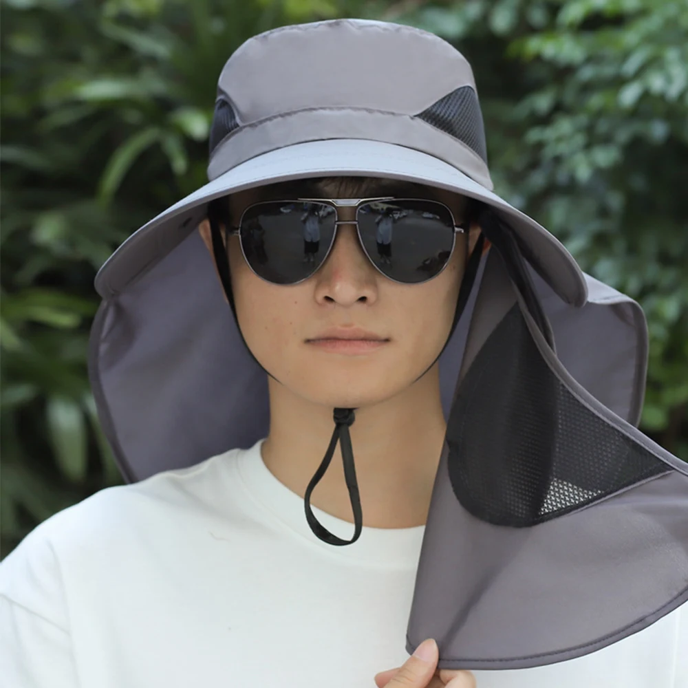 Summer Sun Hats UV Protection Outdoor Hunting Fishing Cap Men's Panama Hat Hiking Camping Bucket Hat Neck Flap Fisherman sun hat fisherman hat sun protection hat