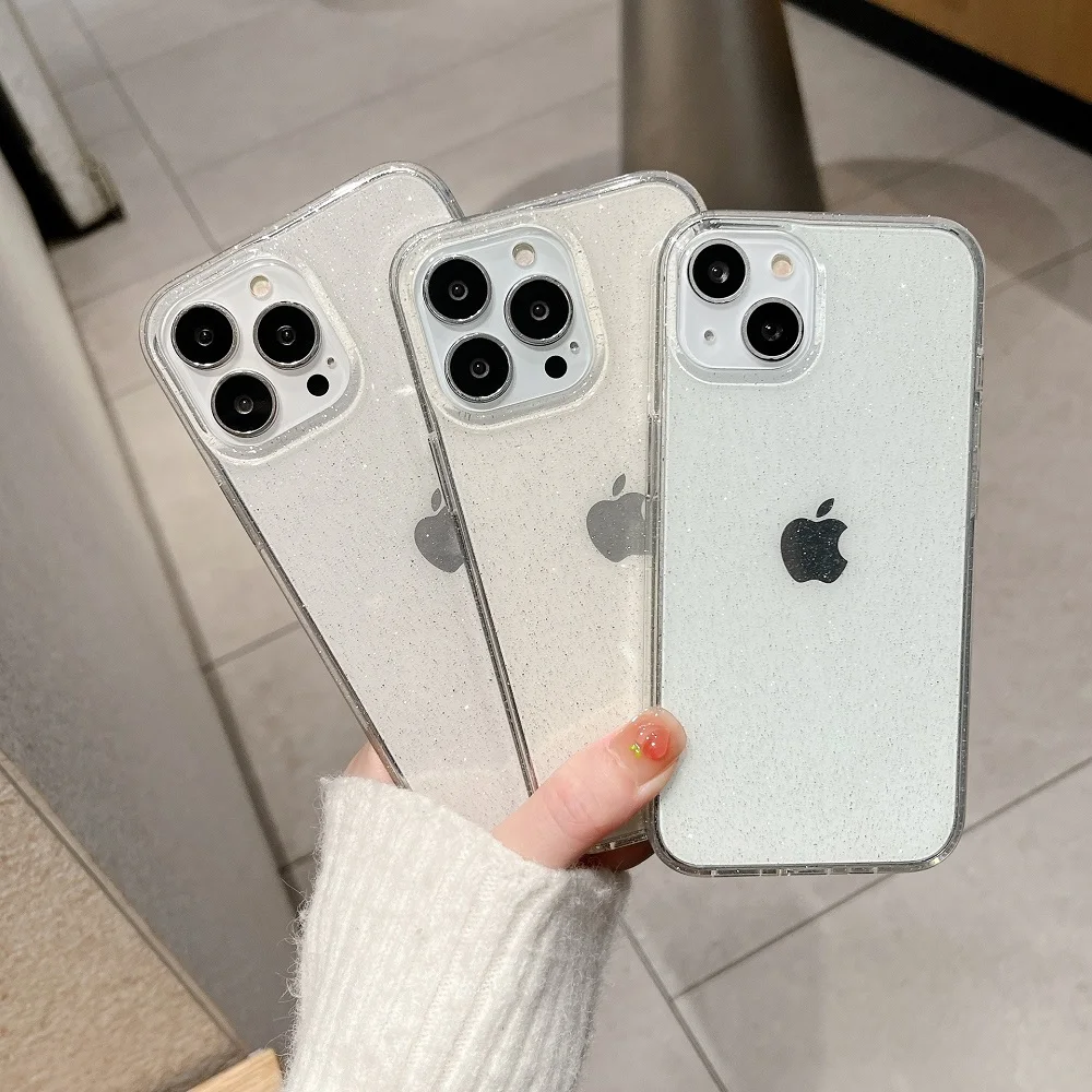 

100PCS Bling Glitter Clear Case For iPhone 14 13 12 11 Pro Max X XR XS 7 8 Plus SE 2022 Transprent Soft Acrylic Shockproof Cover