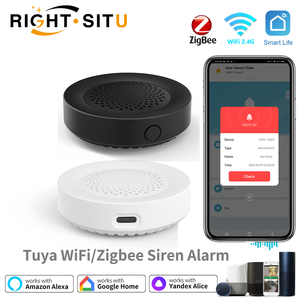 Tuya WiFi ZigBee Siren Alarm 100dB Sound For Smart Home Light Home Automation Security Alarm Works With Smartlife Alice Alexa