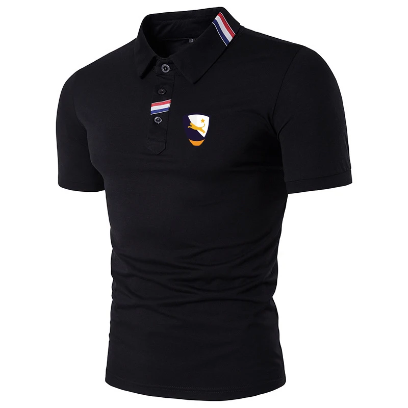 S7d09582b12854b79a738bf9fddc4ed24s Solid Color Men's Polo Casual Short Sleeve Lapel Shirt Fashion Street T-Shirt