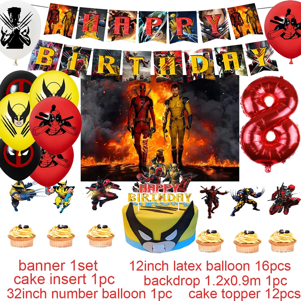 Deadpool und Vielfraß Jungen Thema Geburtstags feier Dekoration liefert Latex Ballon Banner Hintergrund Kuchen Topper Baby party Requisiten – Detail 8