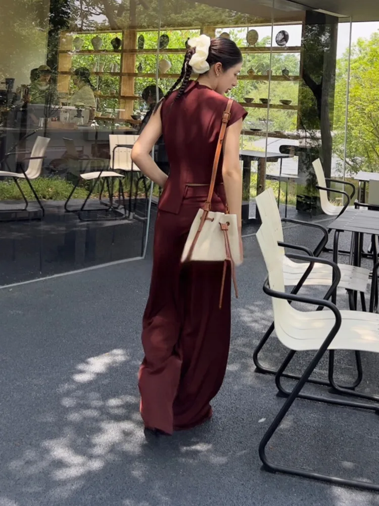 EOEN Design A Sleeveless Lace-up Waistcoat + Straight Pant Suit For Women 2025 Autumn New Fashion Temperament 5