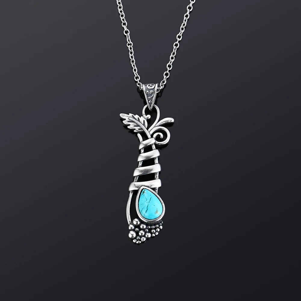 

Vintage S925 Sterling Silver Jewelry Pendant Necklace Women's Fansy Grape Plant Shape Natural Turquoise Long Pendants Gifts