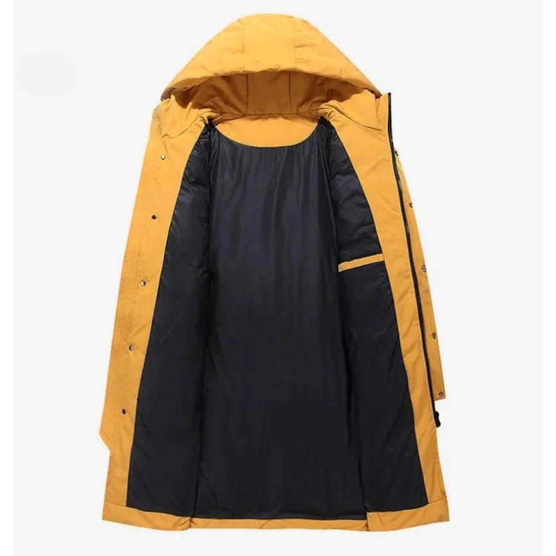 2023 New Winter Men Mid-Length Hooded down Coat with Fashionable Design White Duck down for Cold Weather Thick Parkas