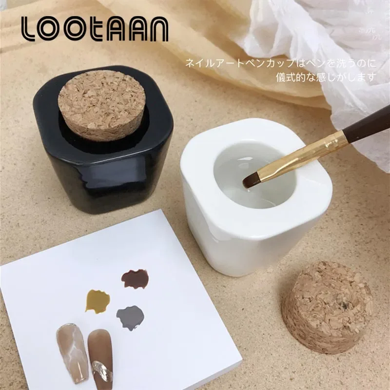 LOOTAAN Crystal Ceramics Nail Cup Liquid Glass Powder Dappen Dish Manicure Equipment