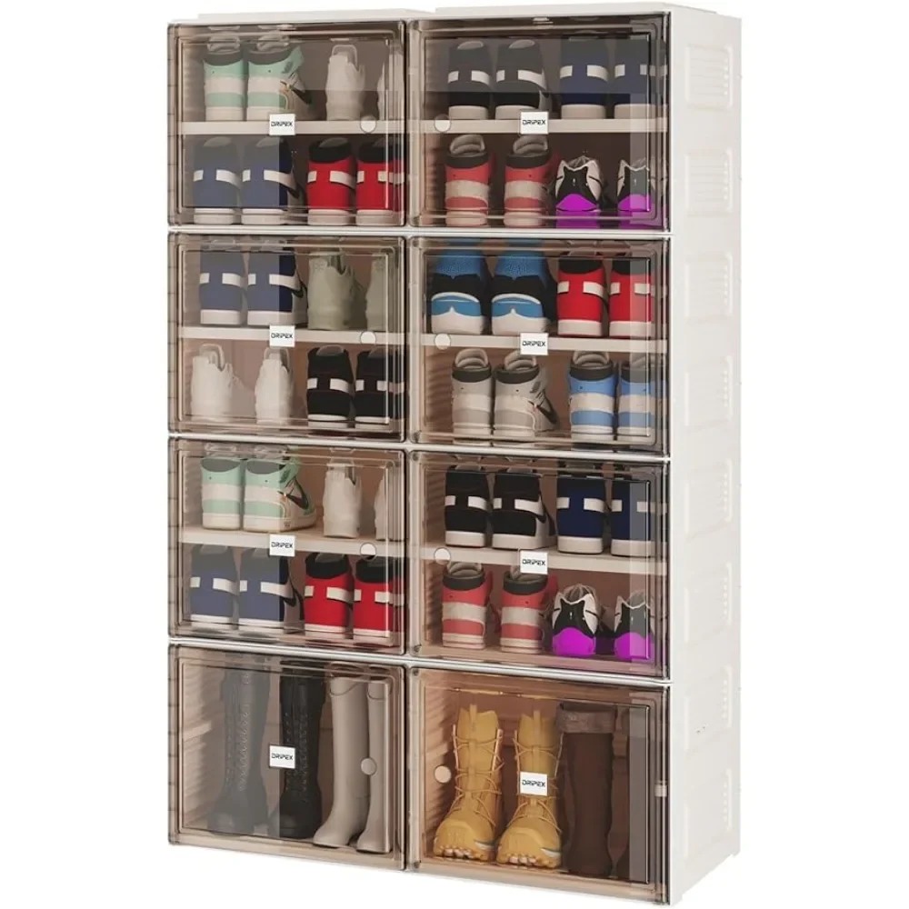

Shoe Storage Cabinet 7 Tiers for 28 Pairs - Foldable Shoe Box with Doors Durable and Stable Shoe Storage Rack