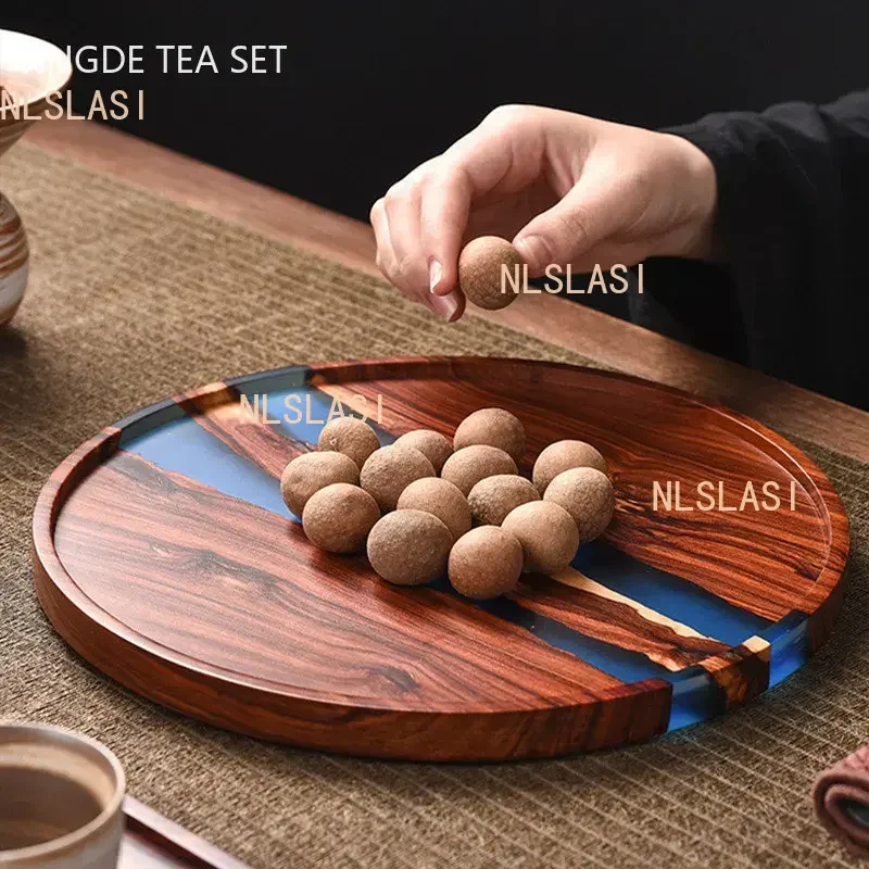 Light Luxury Solid Wood Tray Household Resin Tea Tray Decorative Teaware Storage Supplies Living Room Coffee Table Decoration