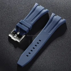 Premium Soft Silicone Rubber Watch Band - Men's Sports Diving Strap in Multiple Widths - Black Buckle (Blue)