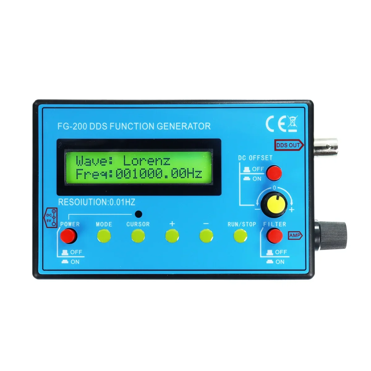 FG-200 DDS Function Signal Generator 0.01Hz-500KHz Signal Generator Adjustable Module  Sine+Square+Triangle+Sawtooth Waveform 5