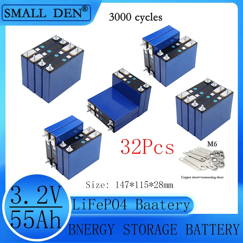 

32pcs 3.2V 55Ah LiFePO4 battery Lithium iron phosphate batteries for 12V 24V 3C Motorcycle Car Motor Modification Duty-free