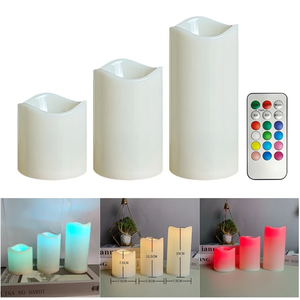 3pcs Led Flickering Flame Candlesticks Battery Operated Simulated