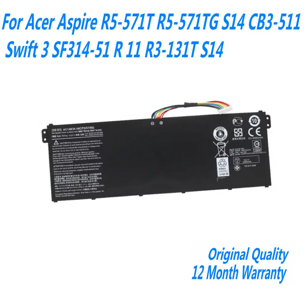 

NEW AC14B3K AC14B8K Laptop Battery For Acer Aspire R5-571T R5-571TG S14 CB3-511 Swift 3 SF314-51 R 11 R3-131T S14 15.2V 3220mAh