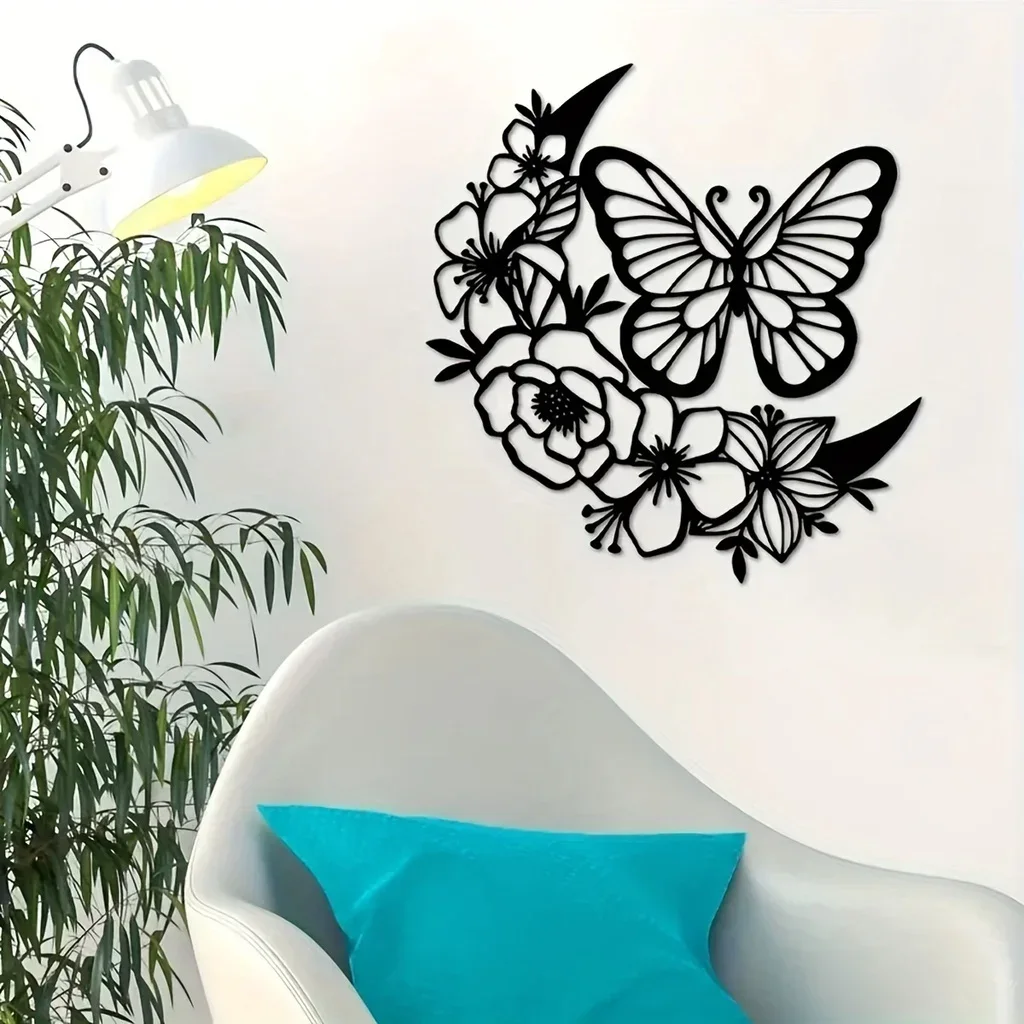 

HELLOYOUNG Moon Phase Boho Wall Pediments Home Decor Nordic Moon Wall Art Decor Flower Butterfly Metal Iron Art Moon Phase Wall