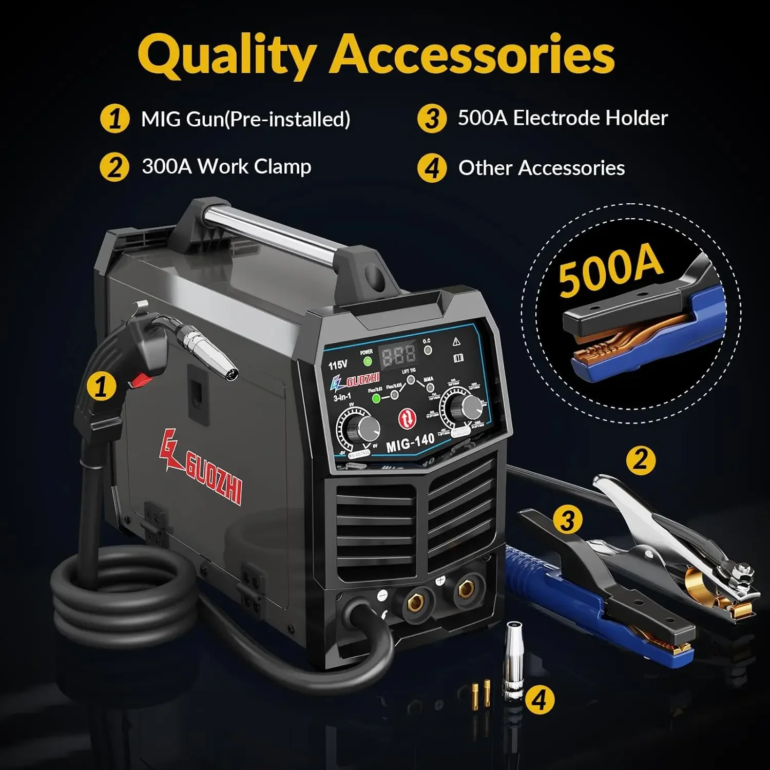 140Amp MIG Welder 110V Flux Core MIG/Stick/Lift TIG 3 in 1 MultiProcess Welding Machine with Synergy Portable Gasless Welder