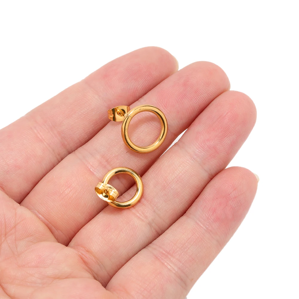 10 Stück runde Kreis-Creolen-Ohrstecker aus Edelstahl, Basisstifte mit Ohrring-Stecker für Schmuckherstellung, 12 mm, 14 mm – Detail 2