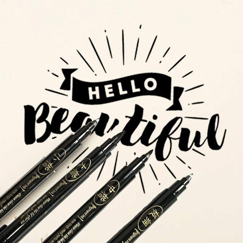 4Pcs/set Calligraphy Brush Pens, Hand Lettering Pens Soft and Hard Tip Water Based Black Ink Marker Set  Art Drawings Markers 3