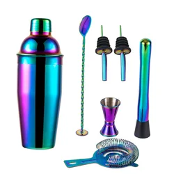 Rainbow Cocktail Shaker Bar Set - 5-Piece Bartender Kit with Mixed Drink Shakers (750 7pcs)