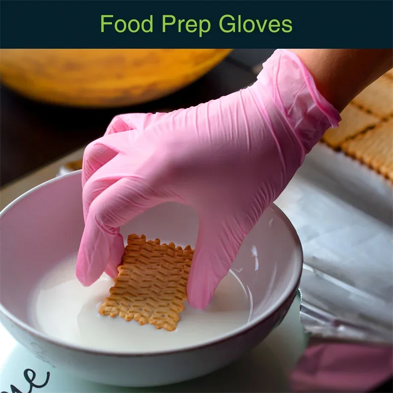 100g Disposable Pink Nitrile Gloves Latex Free WaterProof Anti Static Durable Versatile Working Gloves Kitchen Cooking Tools