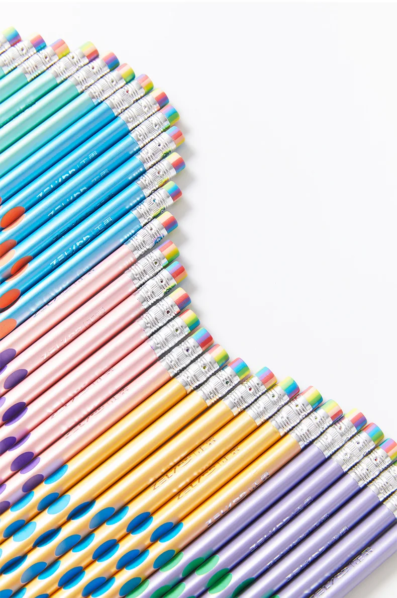 10pcs Student HB Pencil Resin Pearlescent Ribbon Rainbow