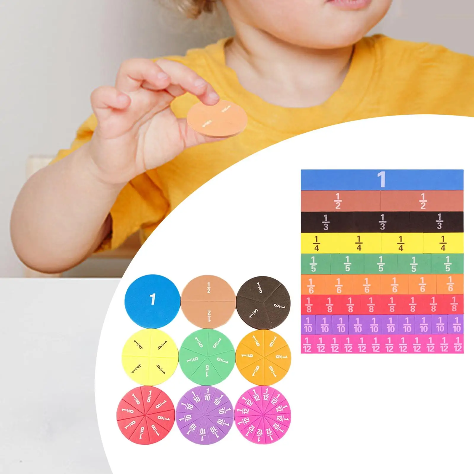 Fraction Strips and Circles Math Materials Counting Toy Manipulatives for Kids Children