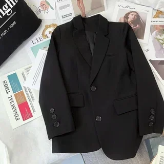 (with lining)Spring and Autumn Loose Korean Women's Suit Coat Solid Breathable Suit Top