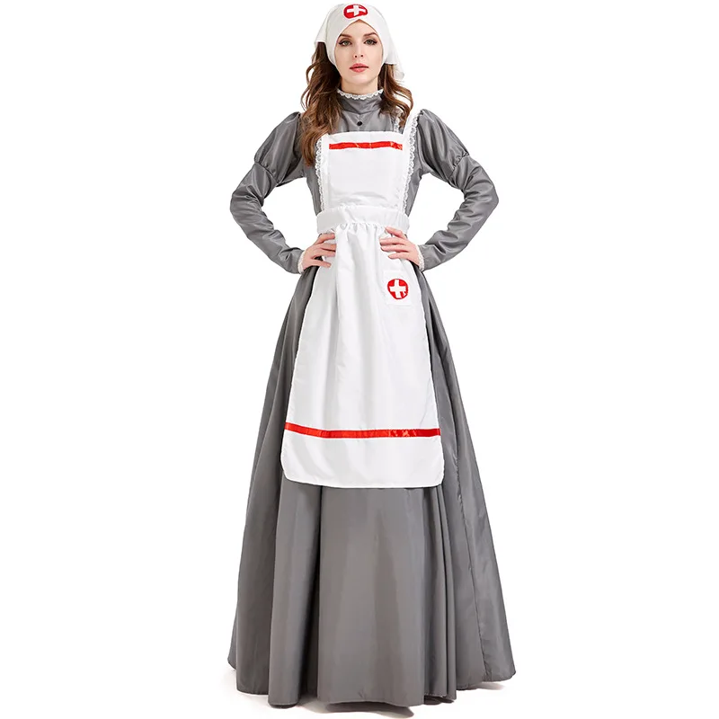 

Women Maid Apron Dress Costume Medieval Civil War Nurse Cosplay Carnival Halloween Party Stage Fancy Dress