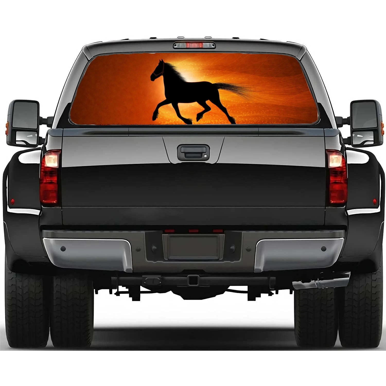 

Sunset Running Horse Car Rear Windshield Sticker Truck Window See Through Perforated Back Glass-Window Vinyl Decal Decoration