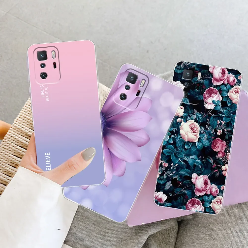 Vauki Cover Per Xiaomi Poco X3 NFC/X3 Pro Con Cordino - Trasparente Effetto Marmo Glitter, Antiurto, Custodia Con Tracolla E Laccio, Rosa