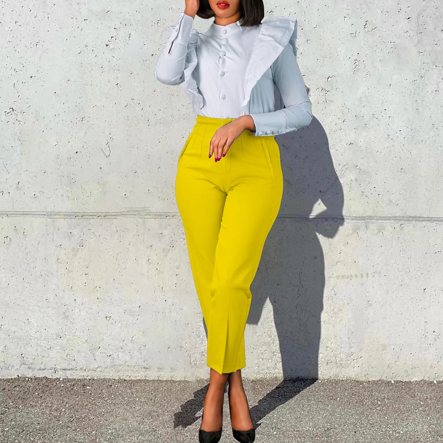 Work Pants for Women Office Elegant High Waisted Straight Ankle Length Fashion Formal African Business Trousers Pants Clothes OL