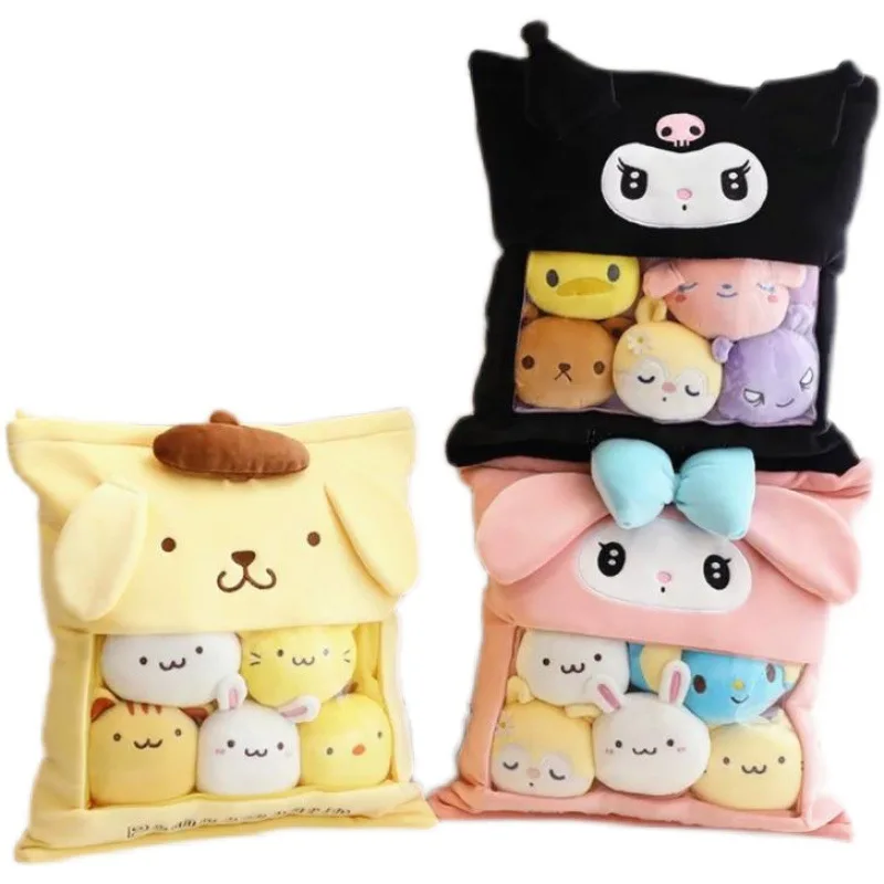 New Sanrio Cartoon Kawaii Melody Pompompurin Kuromi Balls Pudding Candy Home Decorations Plush Stuffed Mini Doll Of Cutel Pillow 5